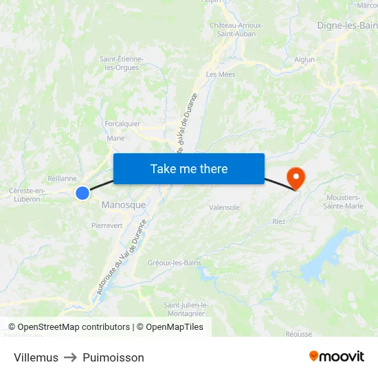 Villemus to Puimoisson map