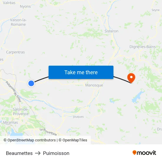 Beaumettes to Puimoisson map
