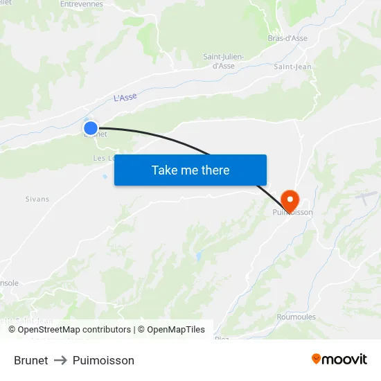 Brunet to Puimoisson map