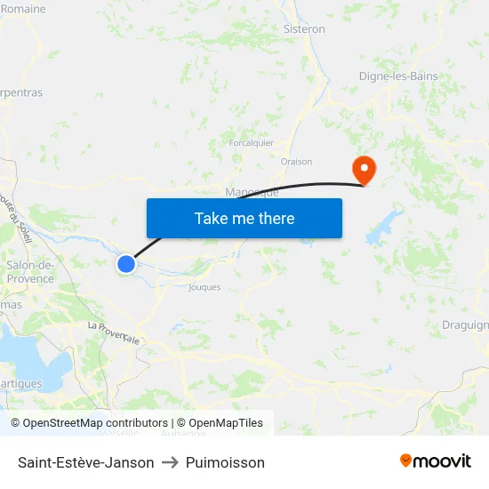 Saint-Estève-Janson to Puimoisson map