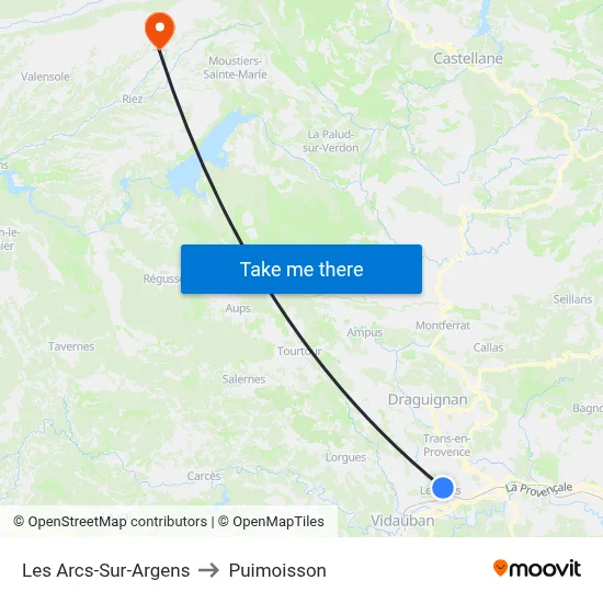 Les Arcs-Sur-Argens to Puimoisson map