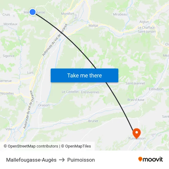 Mallefougasse-Augès to Puimoisson map