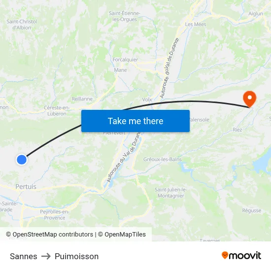 Sannes to Puimoisson map