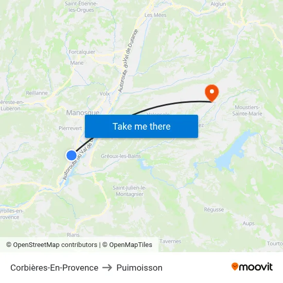 Corbières-En-Provence to Puimoisson map