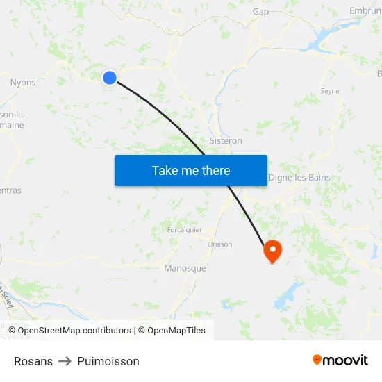 Rosans to Puimoisson map