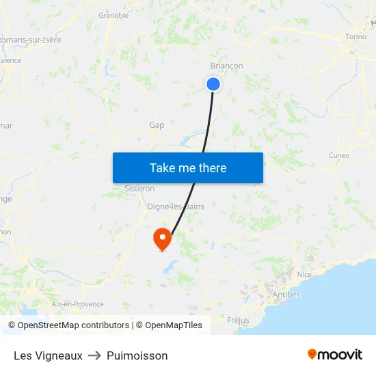 Les Vigneaux to Puimoisson map