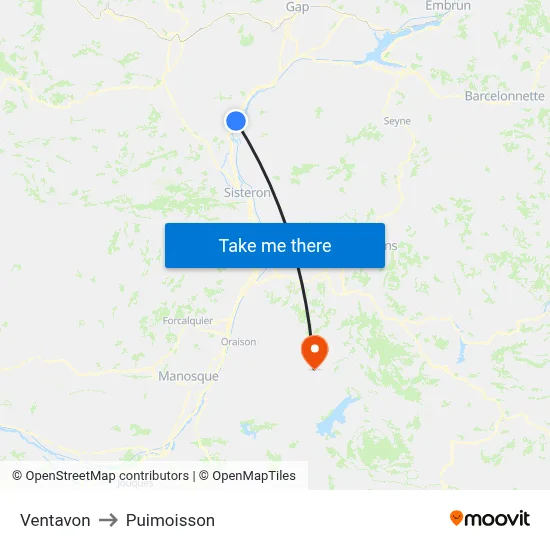 Ventavon to Puimoisson map