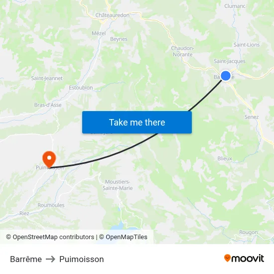 Barrême to Puimoisson map