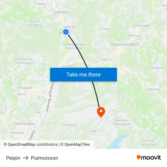 Peipin to Puimoisson map
