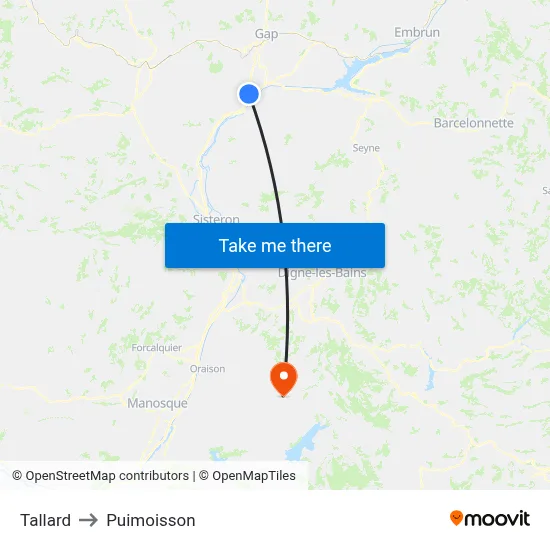Tallard to Puimoisson map