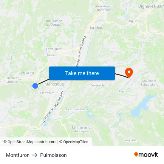 Montfuron to Puimoisson map
