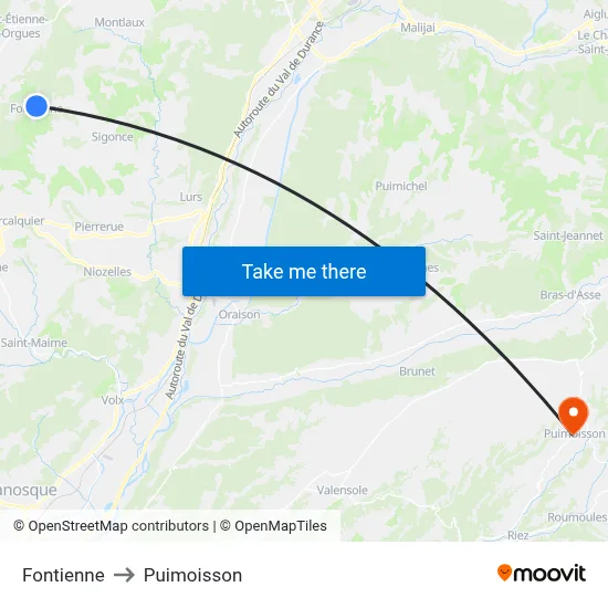 Fontienne to Puimoisson map