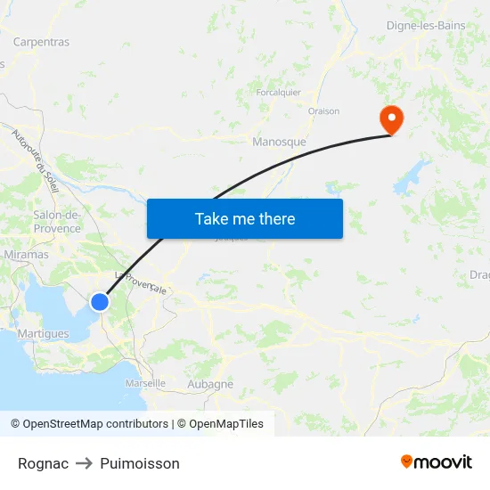 Rognac to Puimoisson map