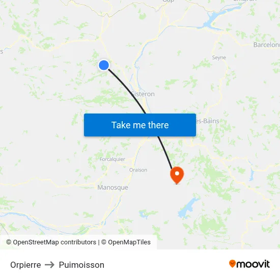 Orpierre to Puimoisson map