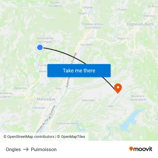 Ongles to Puimoisson map