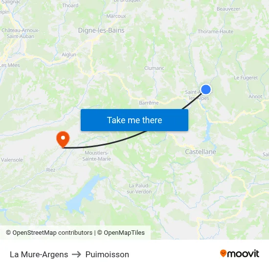 La Mure-Argens to Puimoisson map