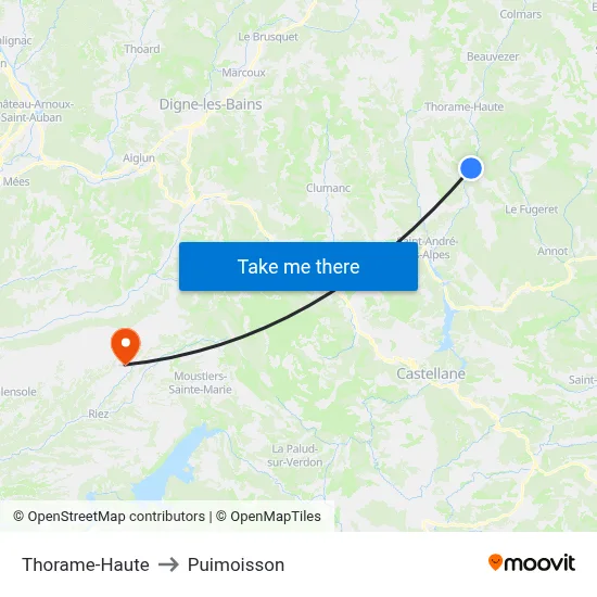 Thorame-Haute to Puimoisson map
