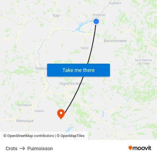 Crots to Puimoisson map