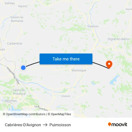 Cabrières-D'Avignon to Puimoisson map