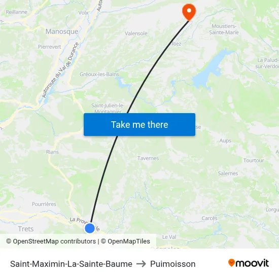 Saint-Maximin-La-Sainte-Baume to Puimoisson map