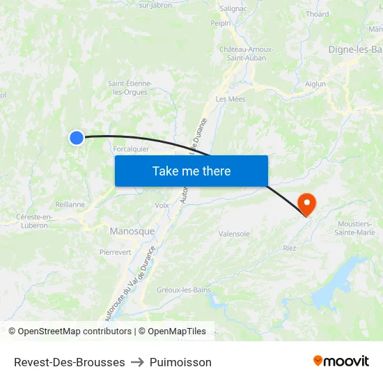 Revest-Des-Brousses to Puimoisson map