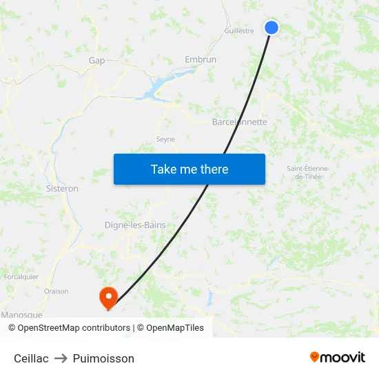 Ceillac to Puimoisson map