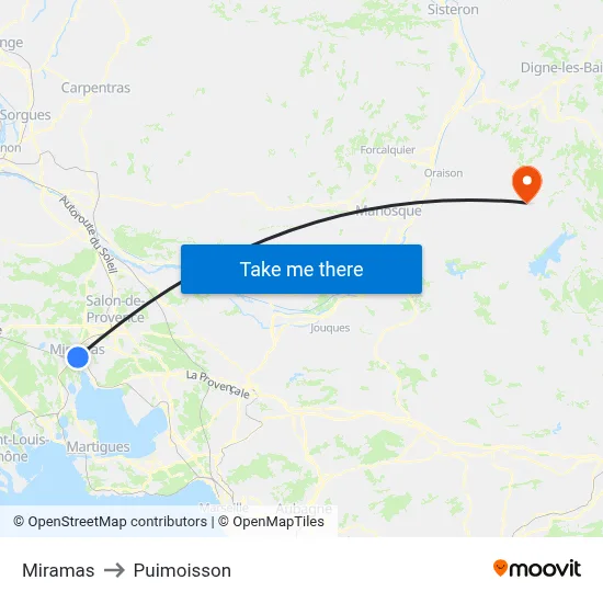 Miramas to Puimoisson map