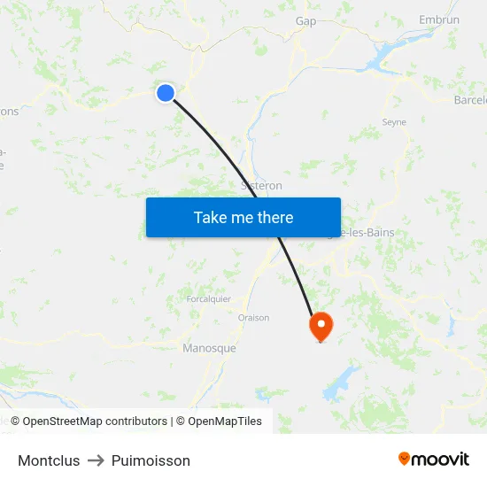 Montclus to Puimoisson map