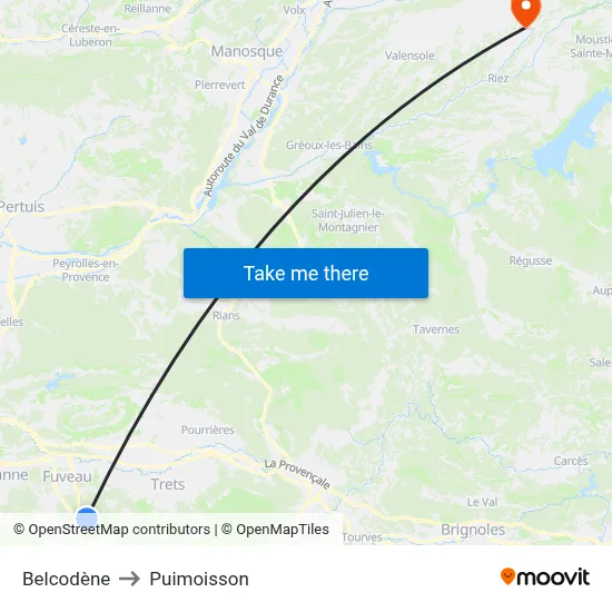 Belcodène to Puimoisson map