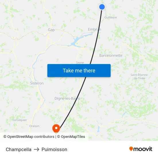 Champcella to Puimoisson map