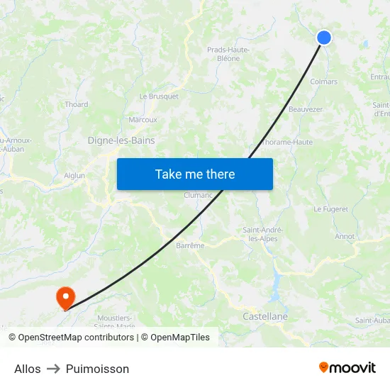 Allos to Puimoisson map