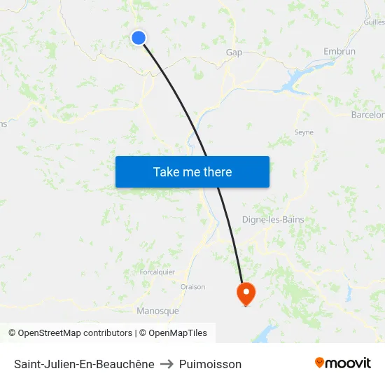 Saint-Julien-En-Beauchêne to Puimoisson map