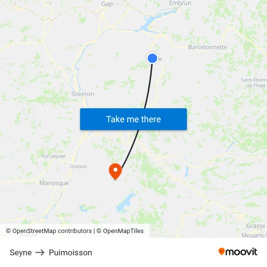 Seyne to Puimoisson map