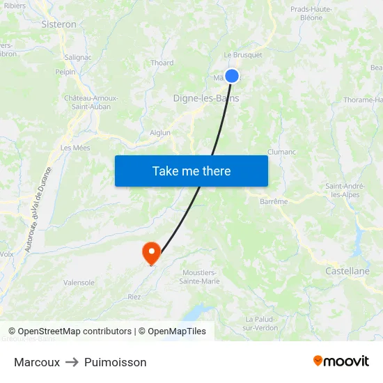 Marcoux to Puimoisson map