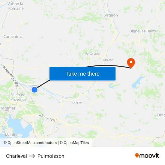 Charleval to Puimoisson map