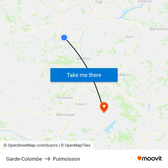 Garde-Colombe to Puimoisson map