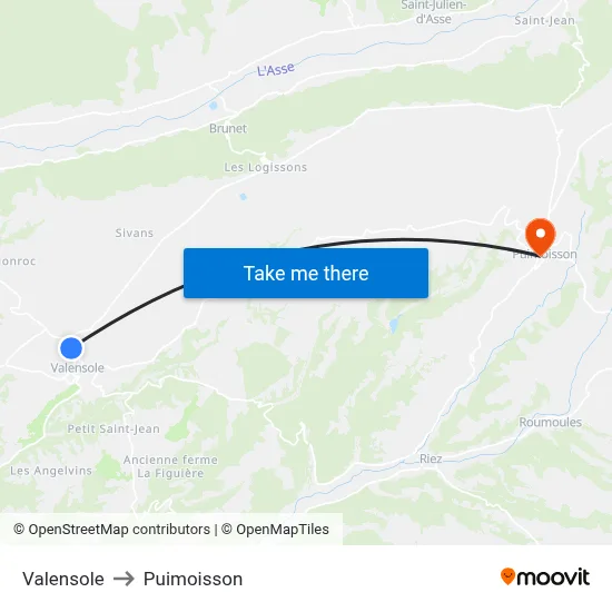 Valensole to Puimoisson map