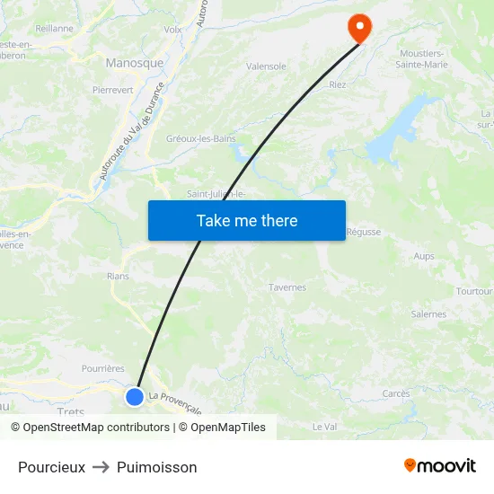 Pourcieux to Puimoisson map