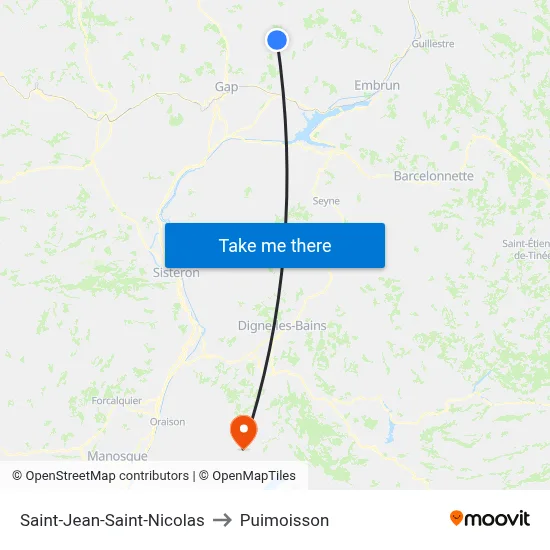 Saint-Jean-Saint-Nicolas to Puimoisson map