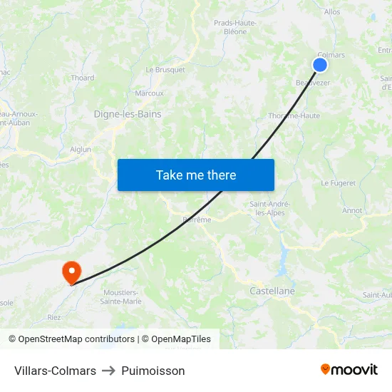 Villars-Colmars to Puimoisson map