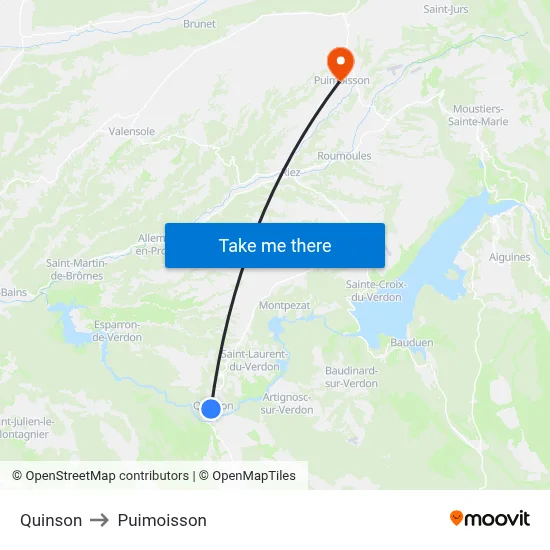 Quinson to Puimoisson map