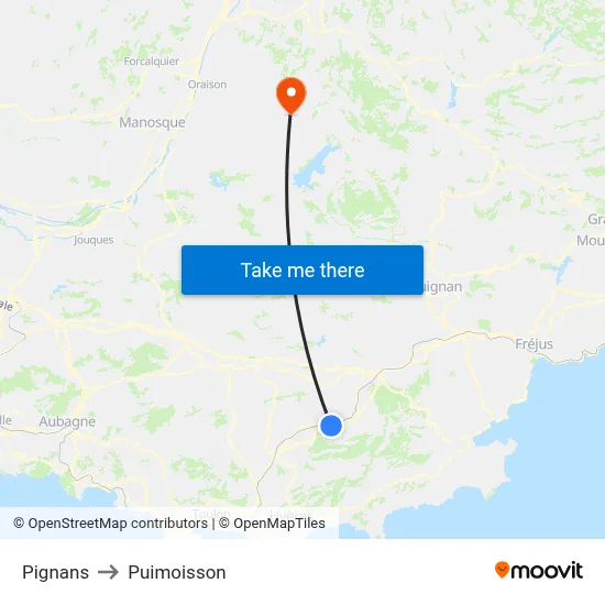 Pignans to Puimoisson map