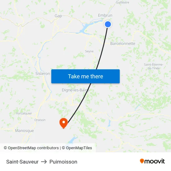 Saint-Sauveur to Puimoisson map