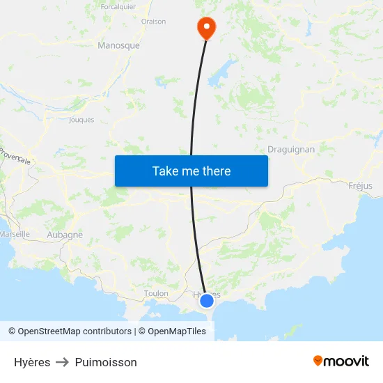 Hyères to Puimoisson map