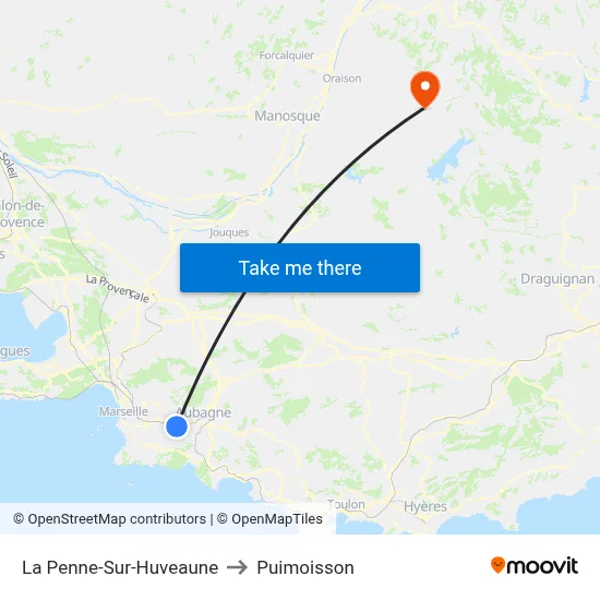 La Penne-Sur-Huveaune to Puimoisson map