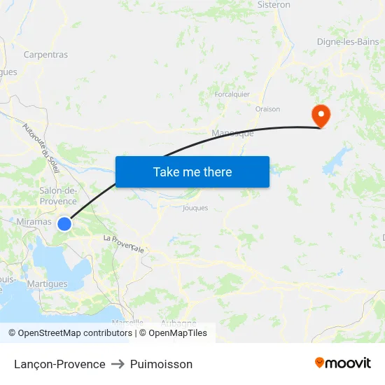 Lançon-Provence to Puimoisson map