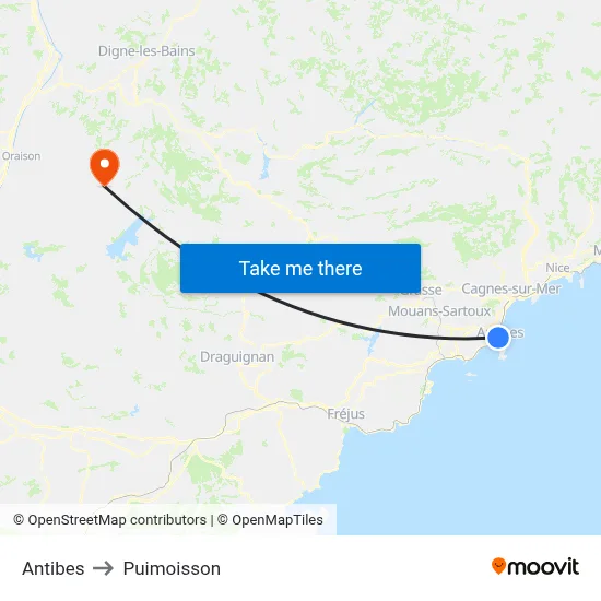 Antibes to Puimoisson map