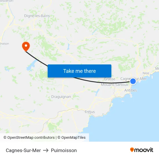 Cagnes-Sur-Mer to Puimoisson map