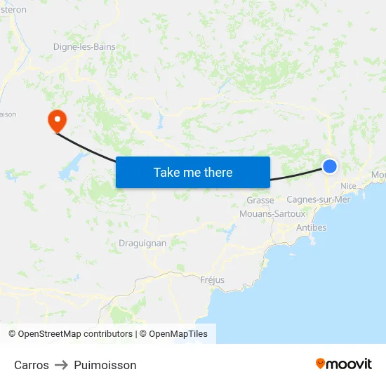 Carros to Puimoisson map