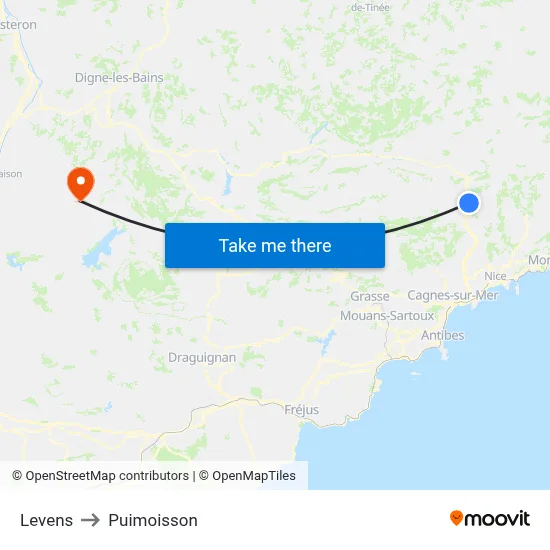 Levens to Puimoisson map